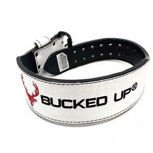 Bucked Up Soft Leather Lifting Belt White Black Double Prong 32" Size S